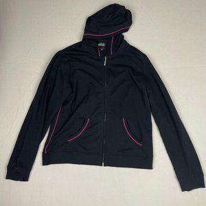 Style & Co. Women Sport Black Hoodie Front Pockets Full Zip Size Large Cotton